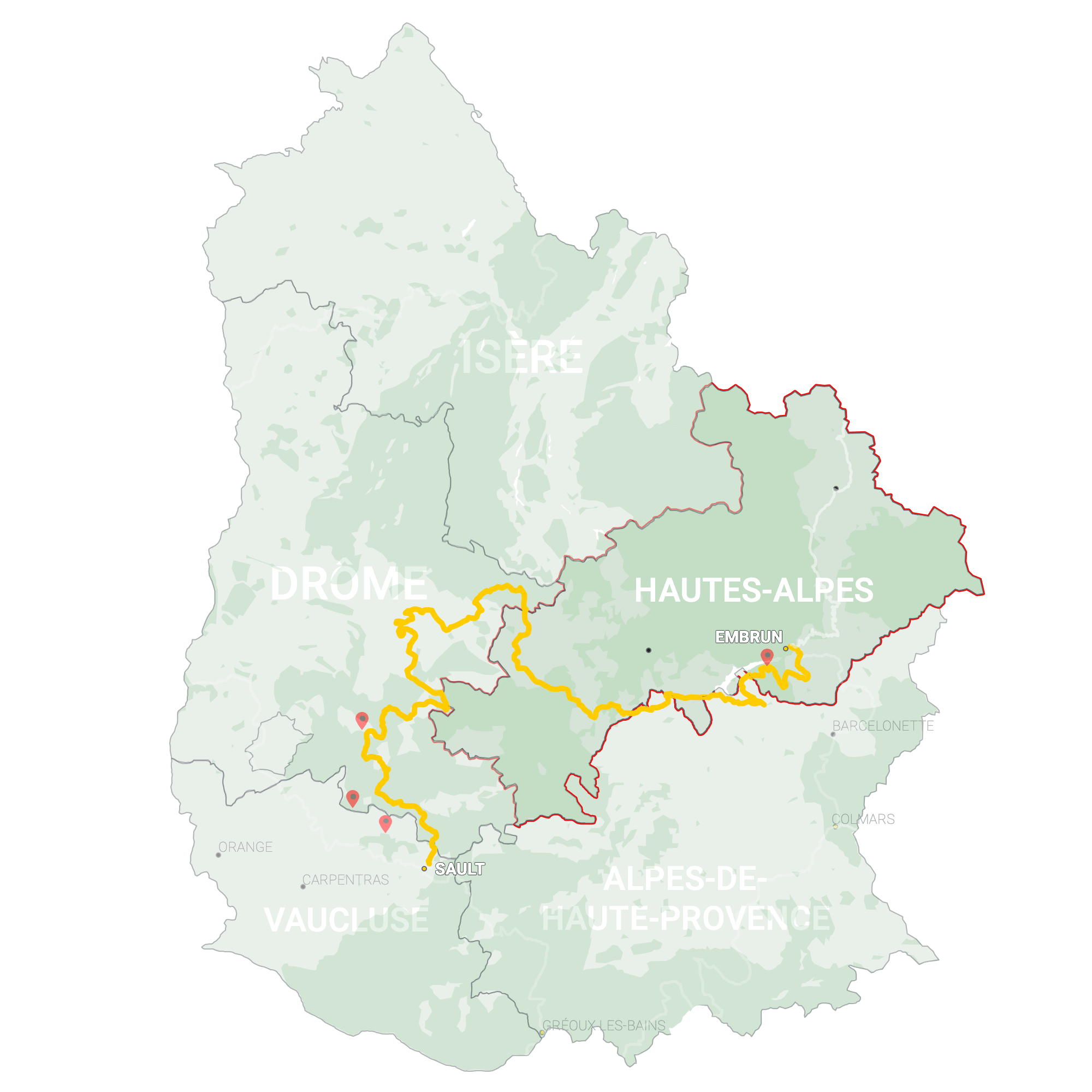GLR 7 Region Hautes-Alpes Map Overview